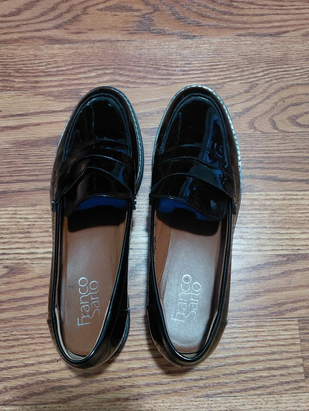 Franco Sarto Black Patent Platform Penny Loafers Women Size 8